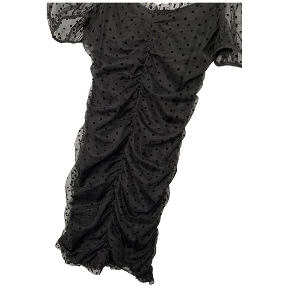 Divided H & M Ruched Gathered Polka Dot Mesh Party Cocktail Dress Black M - Picture 3 of 12